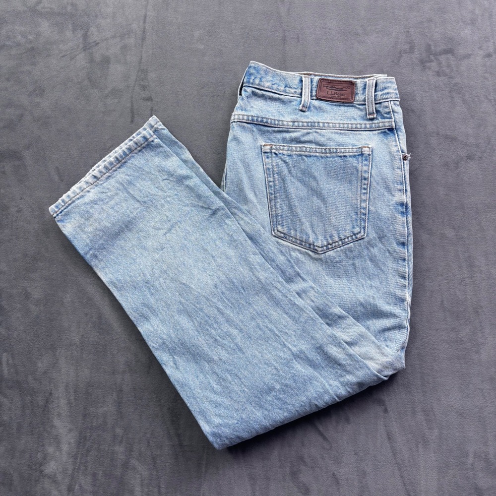 LL Bean Classic Fit Light Wash Denim Jeans 36x29 Distressed Thrashed Vintage
